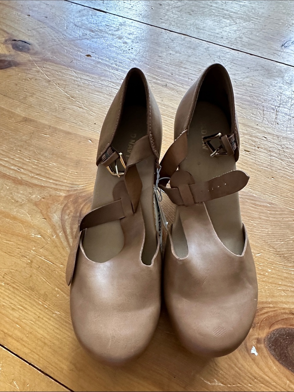 Old Navy Brown Leather Cross-Strap Platform Heels